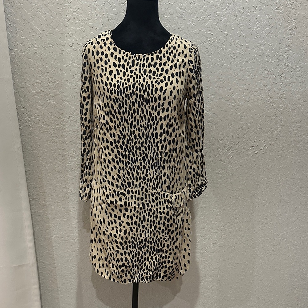 J. Crew Black and Cream Long Sleeve Dress